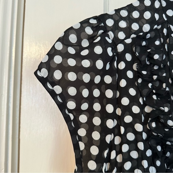 NY Collection Polka Dot Cap Sleeve V-Neck Button Down Tank w/ Ruffles Size M - Picture 5 of 10